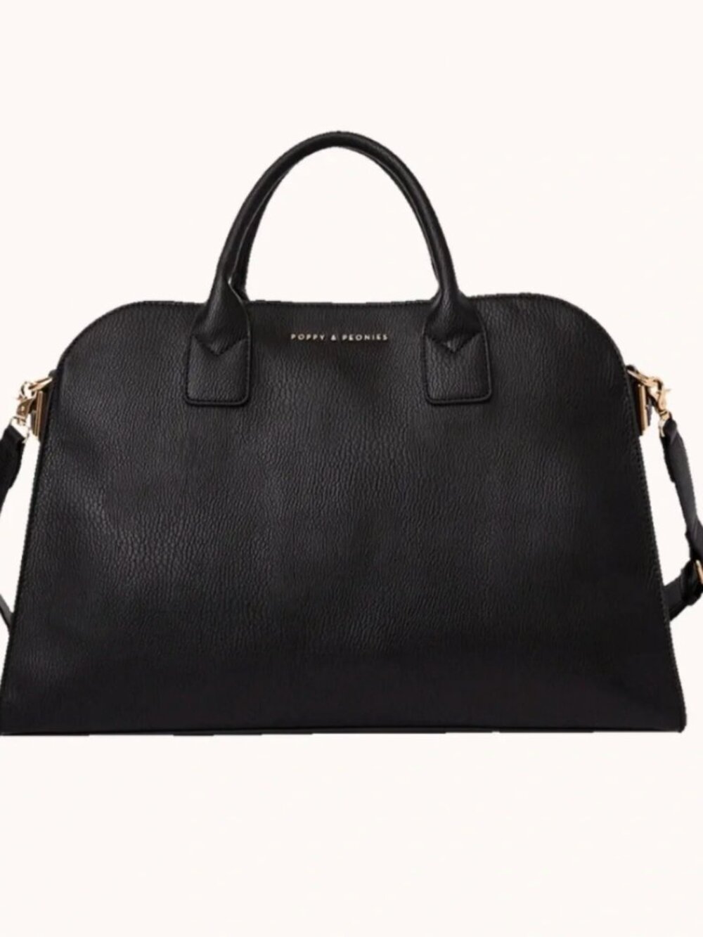 Poppy & Peonies Uptown Tote Black  Satchel Travel Work Bag Vegan Leather NWOT